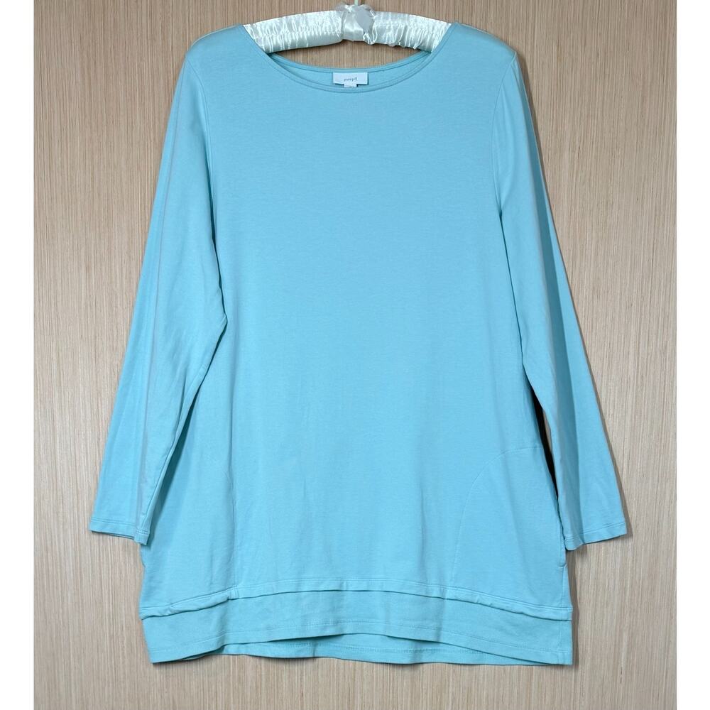 Pure Jill Pima‎ Cotton French Terry Tunic Top Womens XL Seafoam Green Pockets